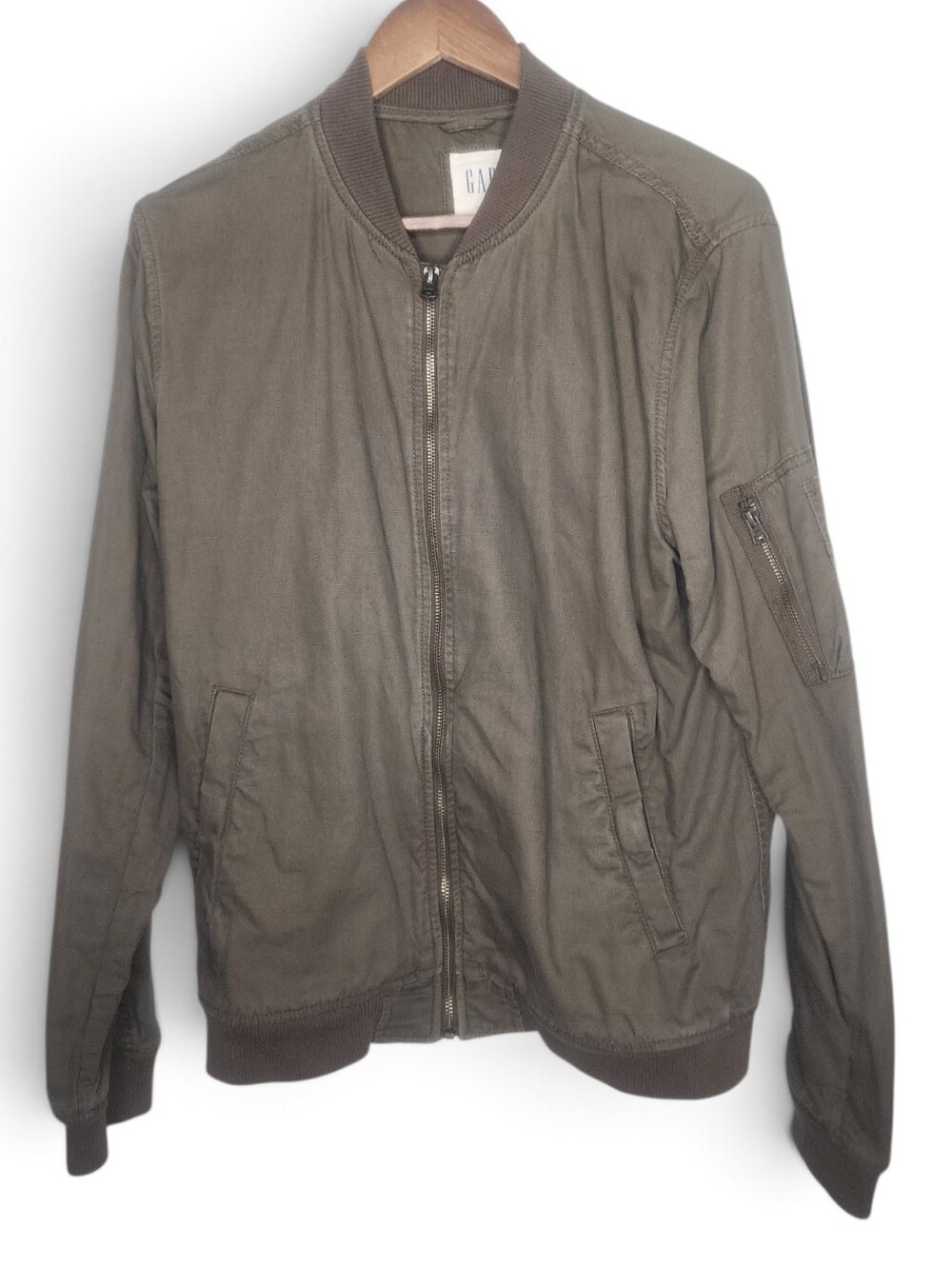 GAP Cotton Linen Bomber Jacket in Bracken Olive Size M
